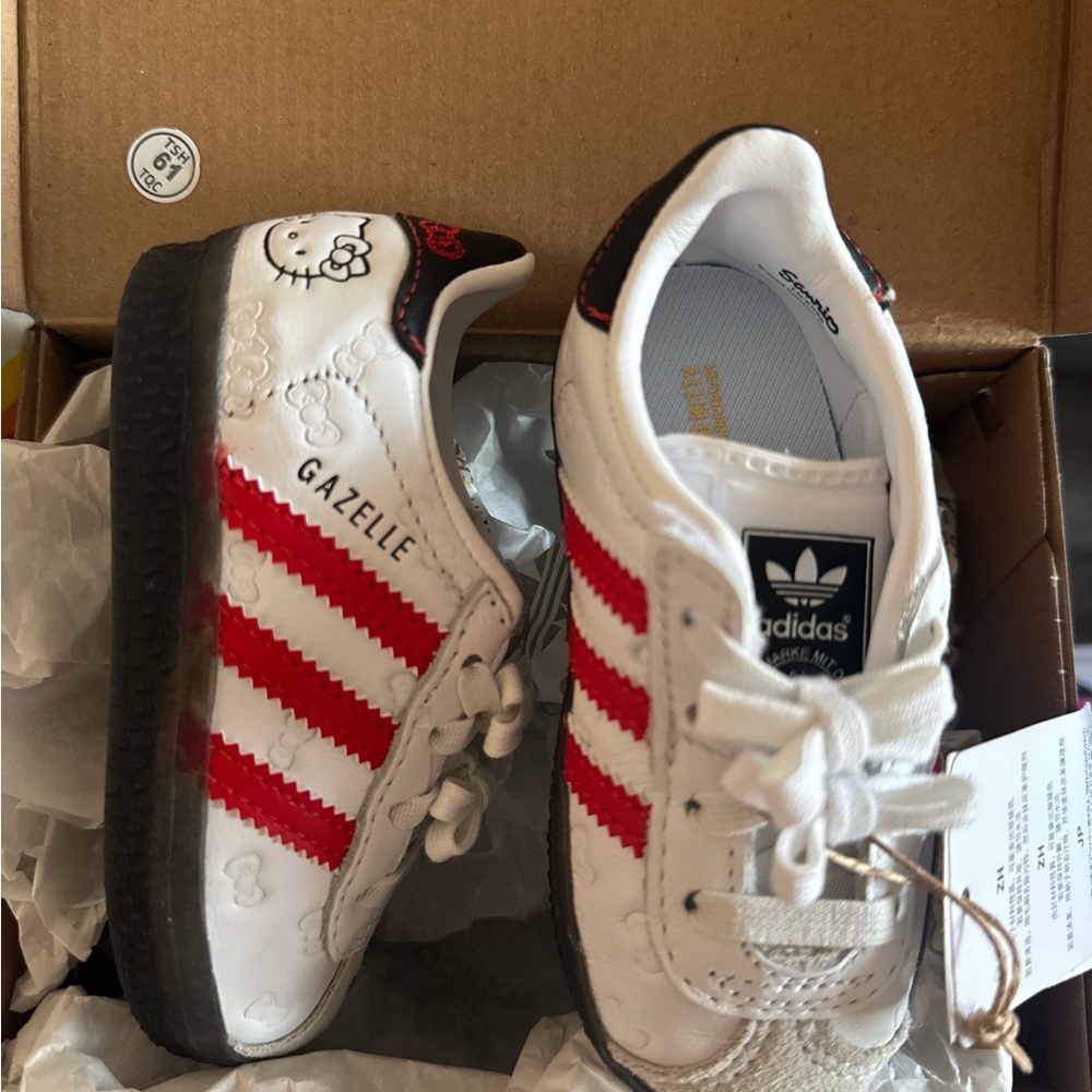 Adidas Kids Hello Kitty Gazelle White and Red Sneakers - Picture 2 of 4